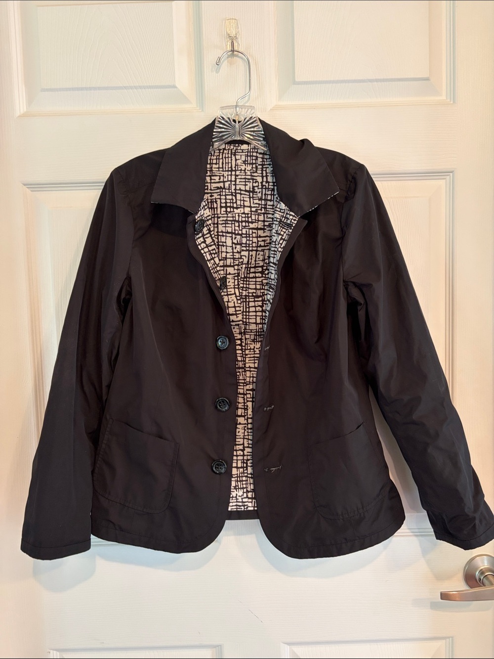 Women's Black and White Reversible Button-Front Nylon Windbreaker Jacket